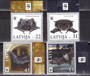 Латвия, 2008, Летучие Мыши, WWF, 4 марки